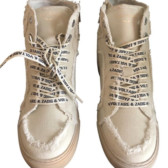 NIB ZADIG & VOLTAIRE Women's High Flash Distressed Canvas High Top Sneakers Size